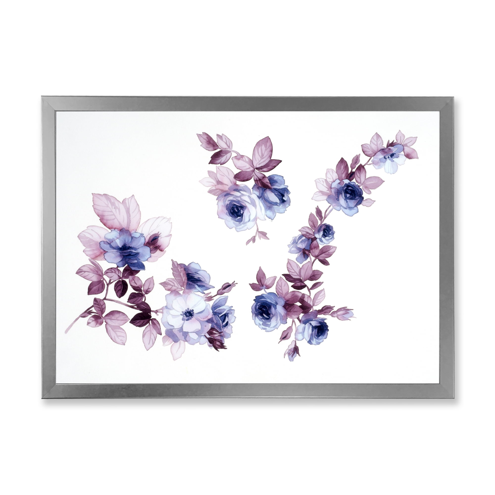 Designart 'Purple Wildflowers On White I' Traditional Framed Art Print