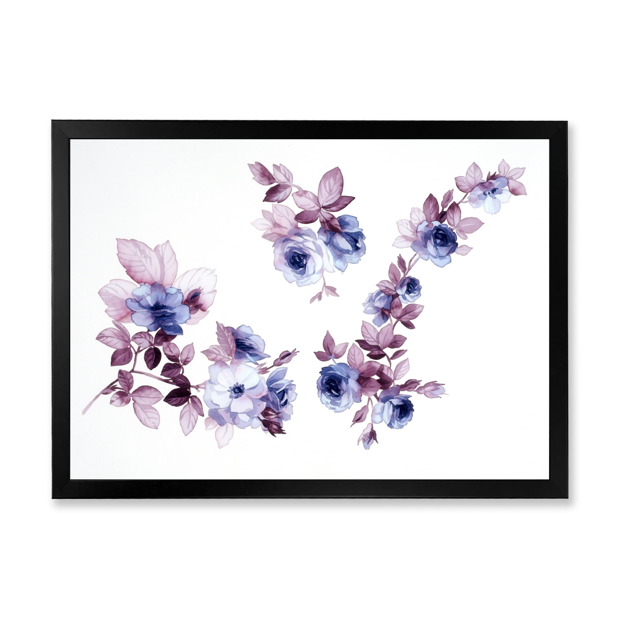 Designart 'Purple Wildflowers On White I' Traditional Framed Art Print