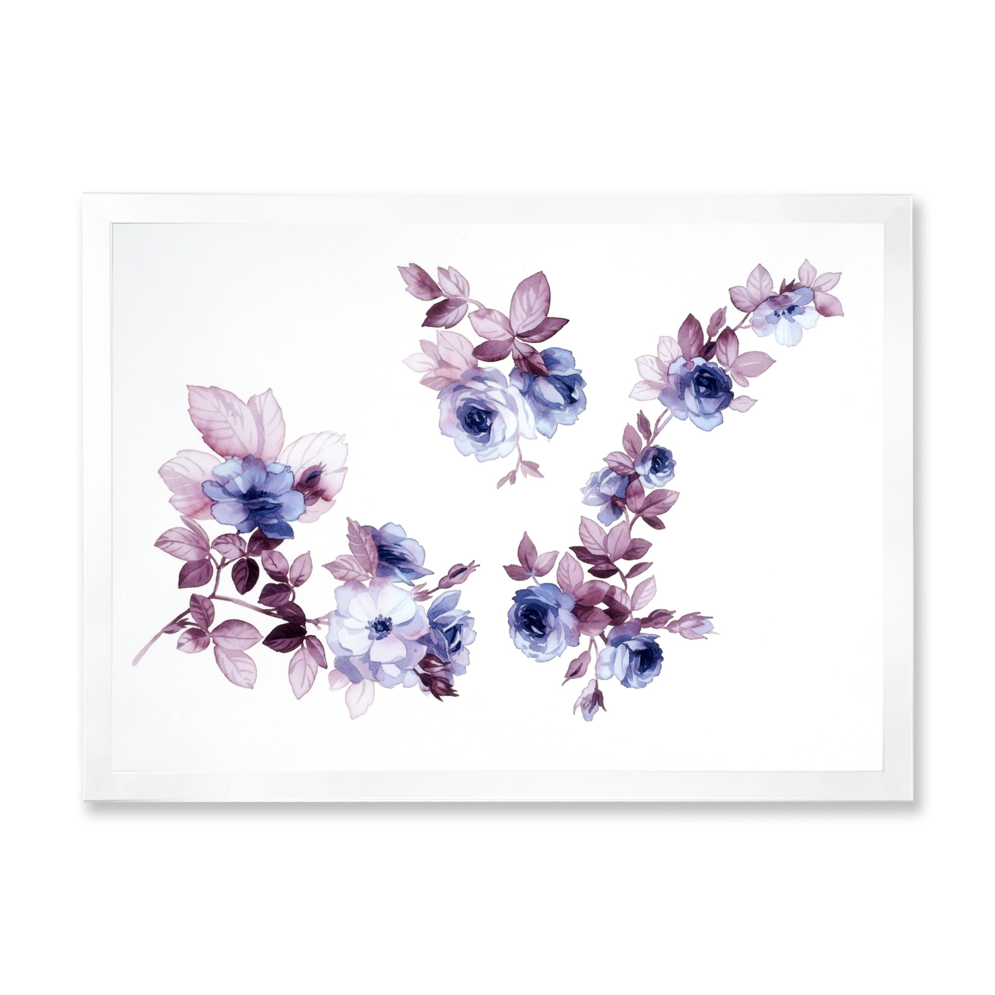 Designart 'Purple Wildflowers On White I' Traditional Framed Art Print