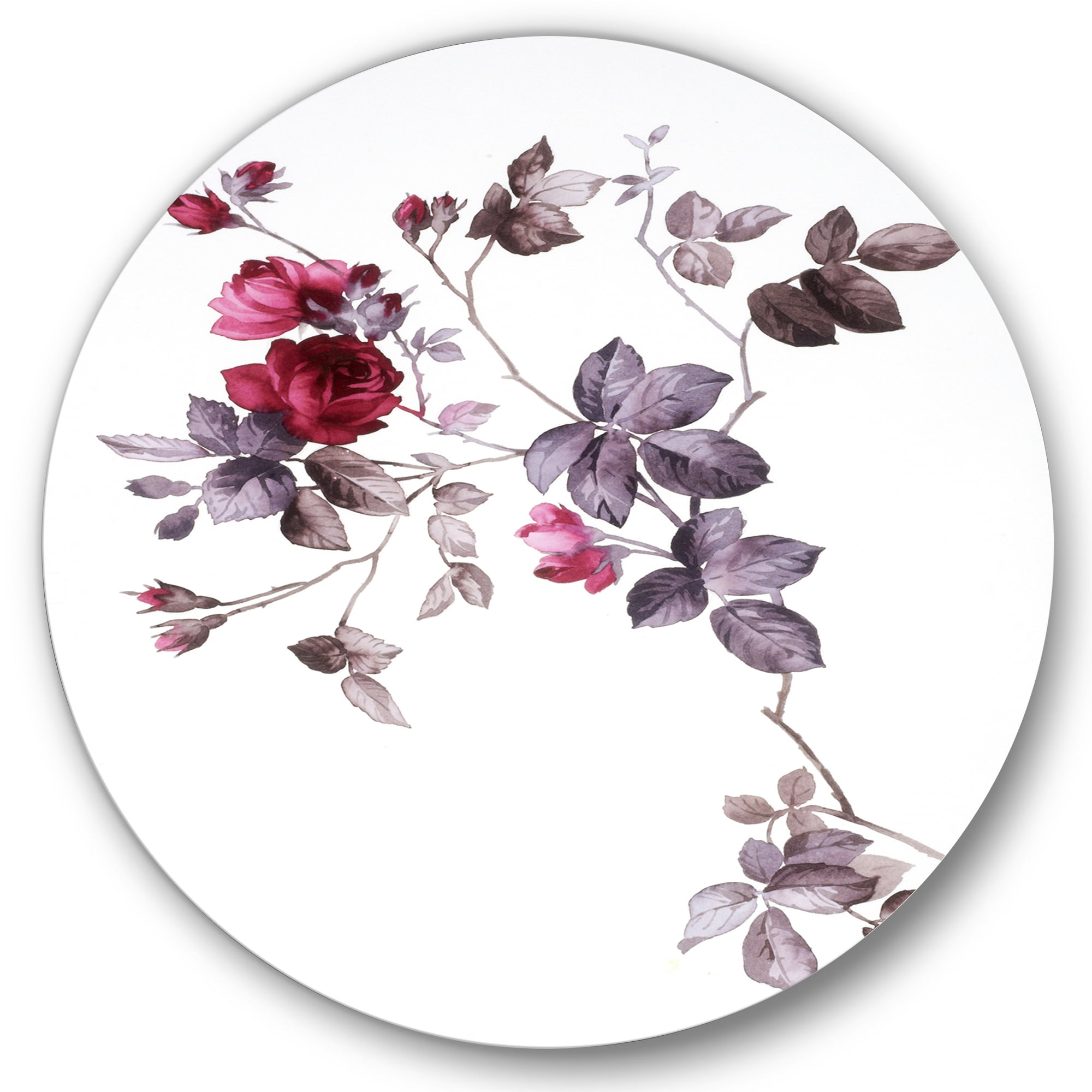 Designart 'Purple Wildflowers On White II' Traditional Circle Metal Wall Art 36x36 - Disc of 36
