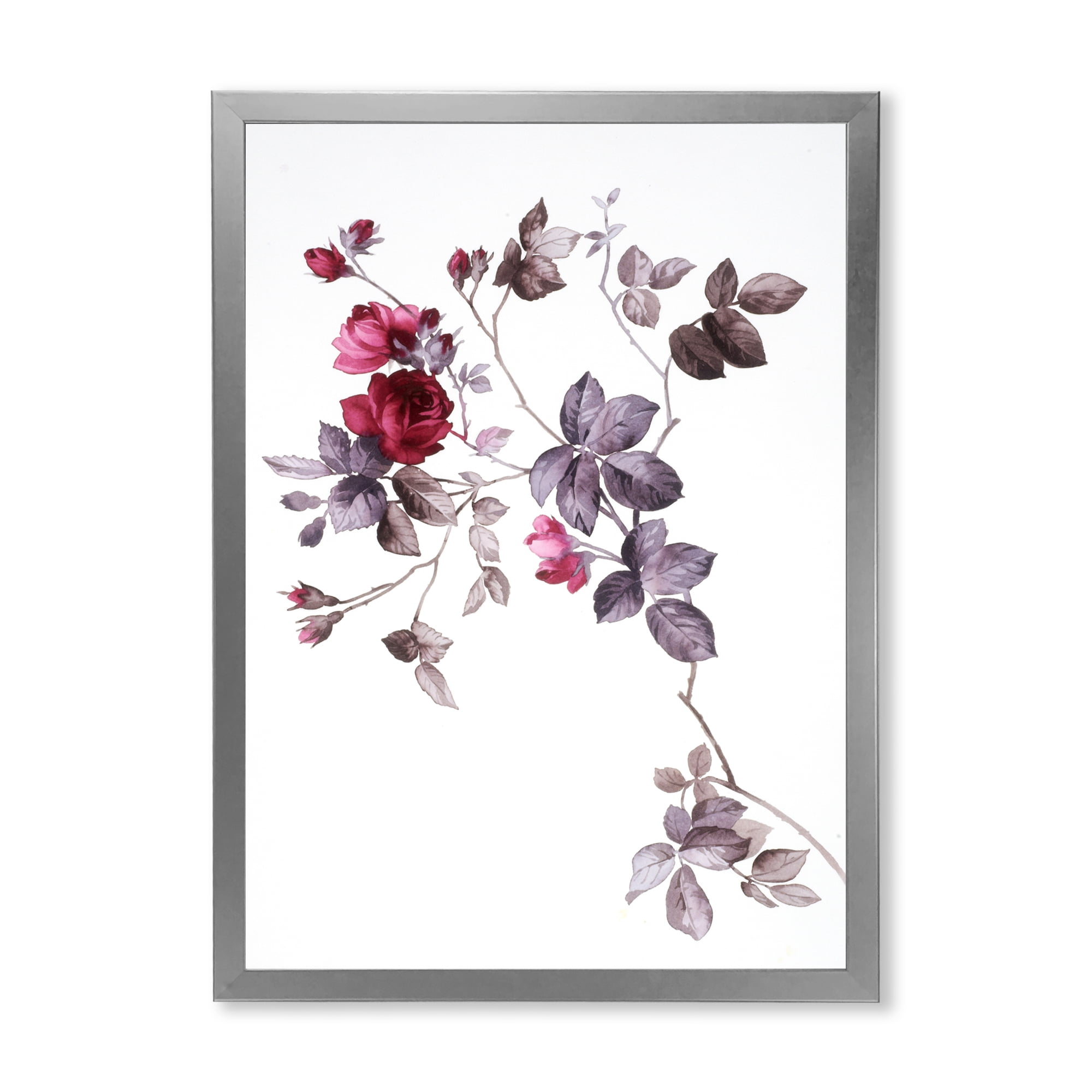 Designart 'Purple Wildflowers On White II' Traditional Framed Art Print