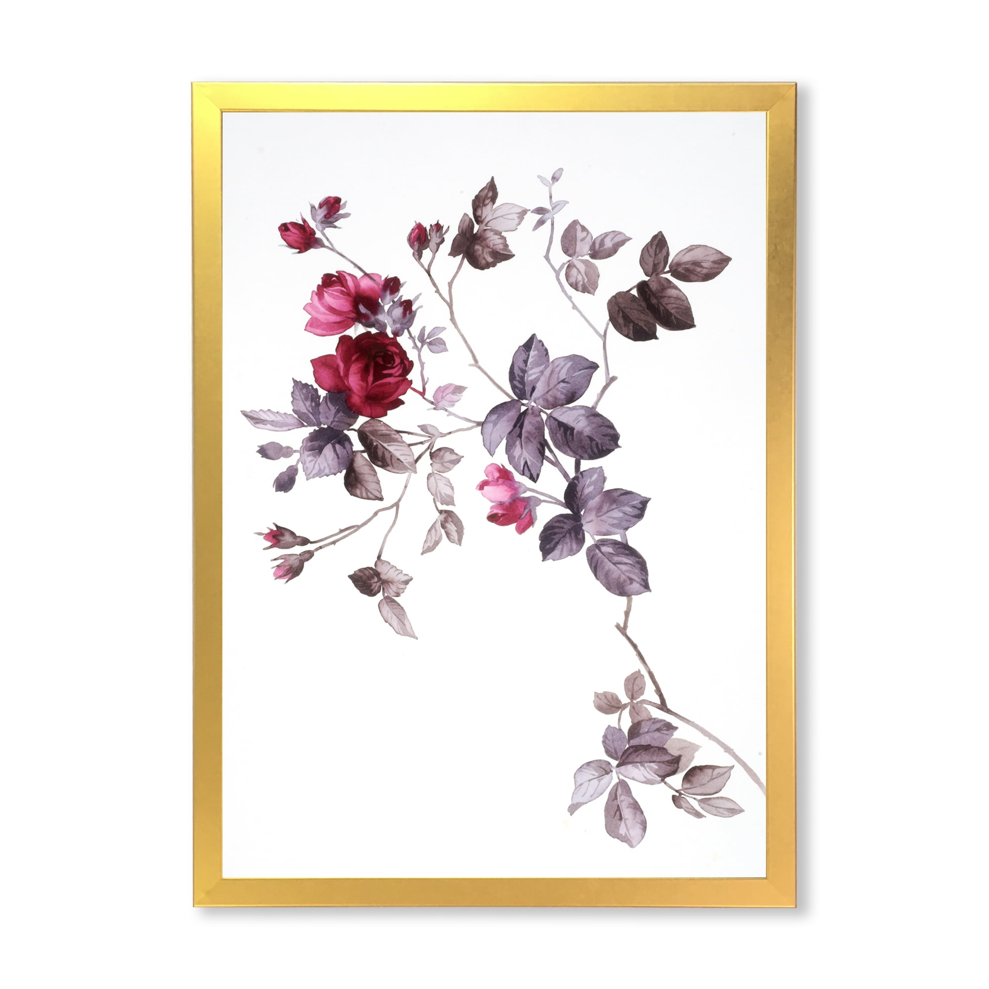Designart 'Purple Wildflowers On White II' Traditional Framed Art Print