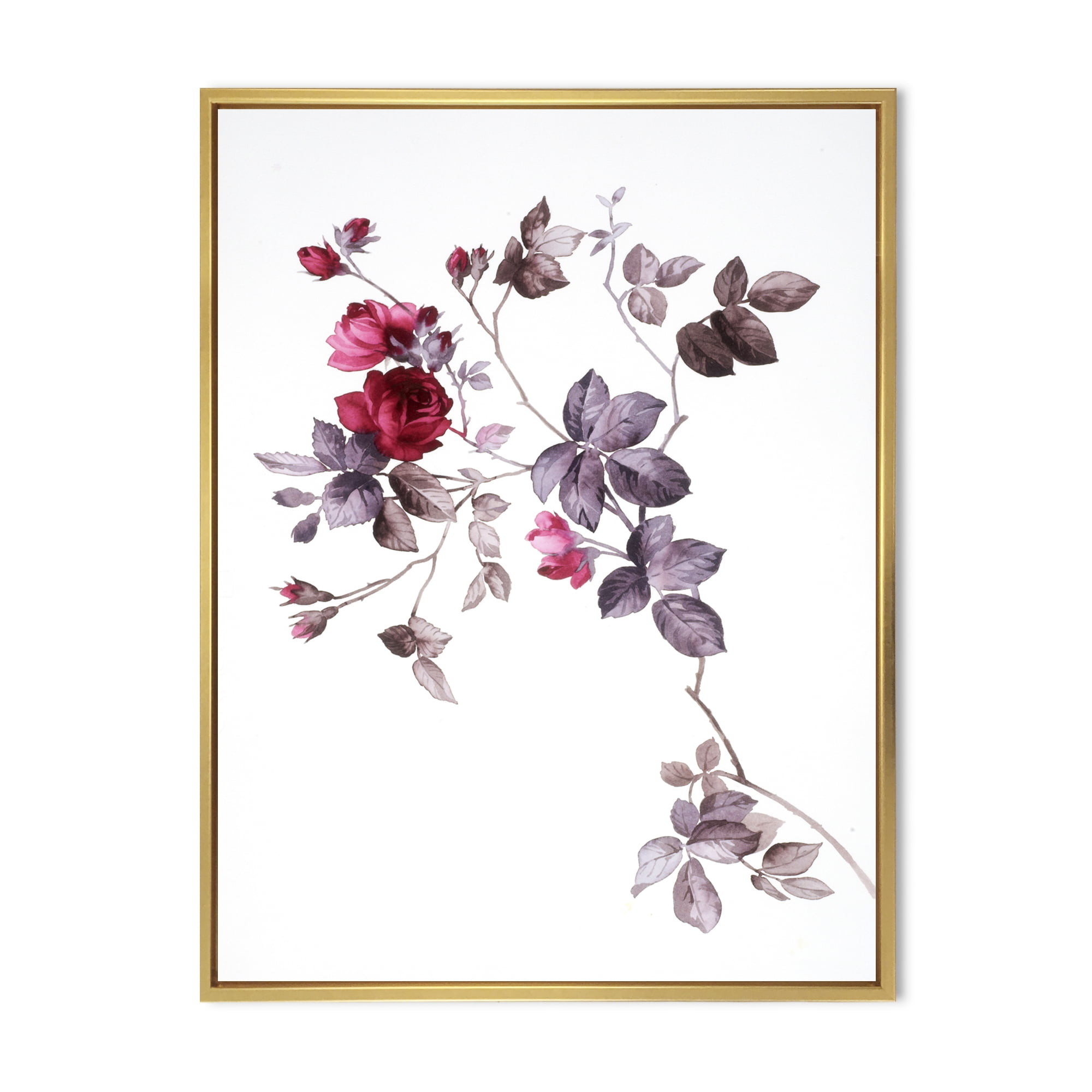 Designart 'Purple Wildflowers On White II' Traditional Framed Canvas Wall Art Print