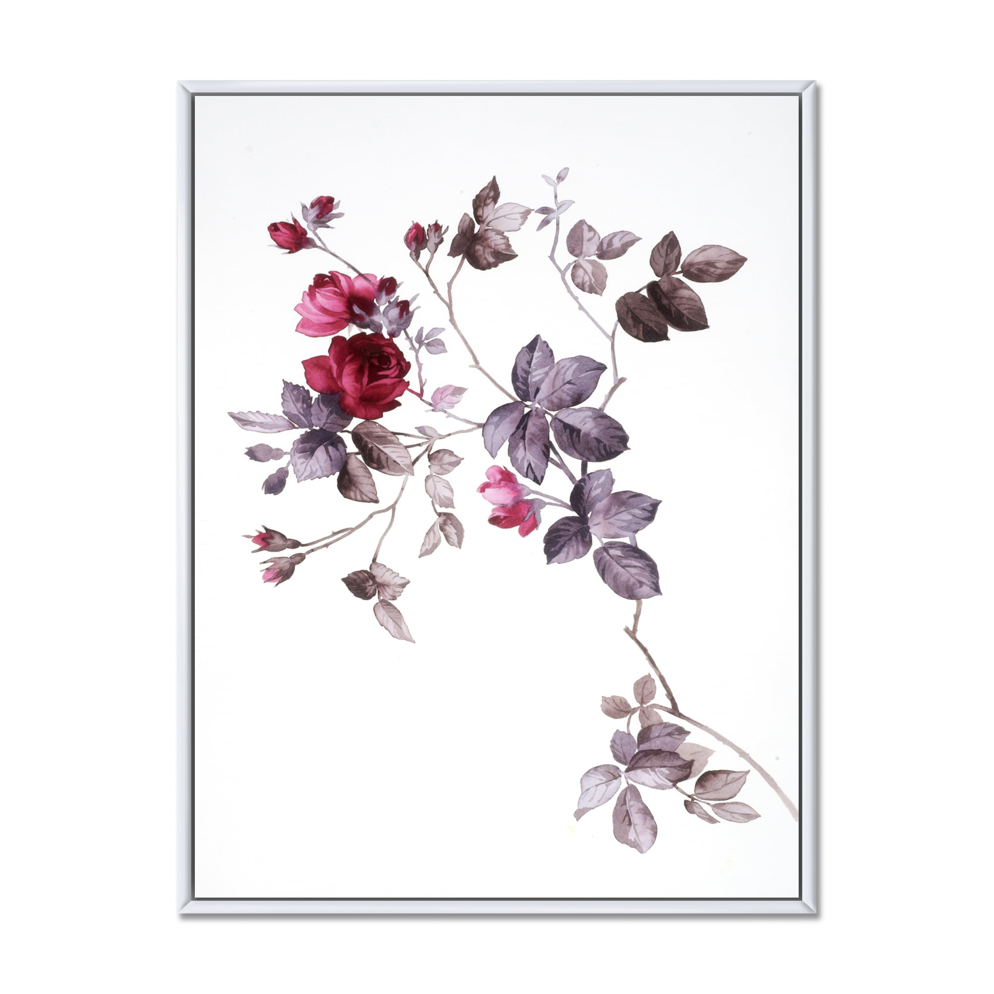 Designart 'Purple Wildflowers On White II' Traditional Framed Canvas Wall Art Print