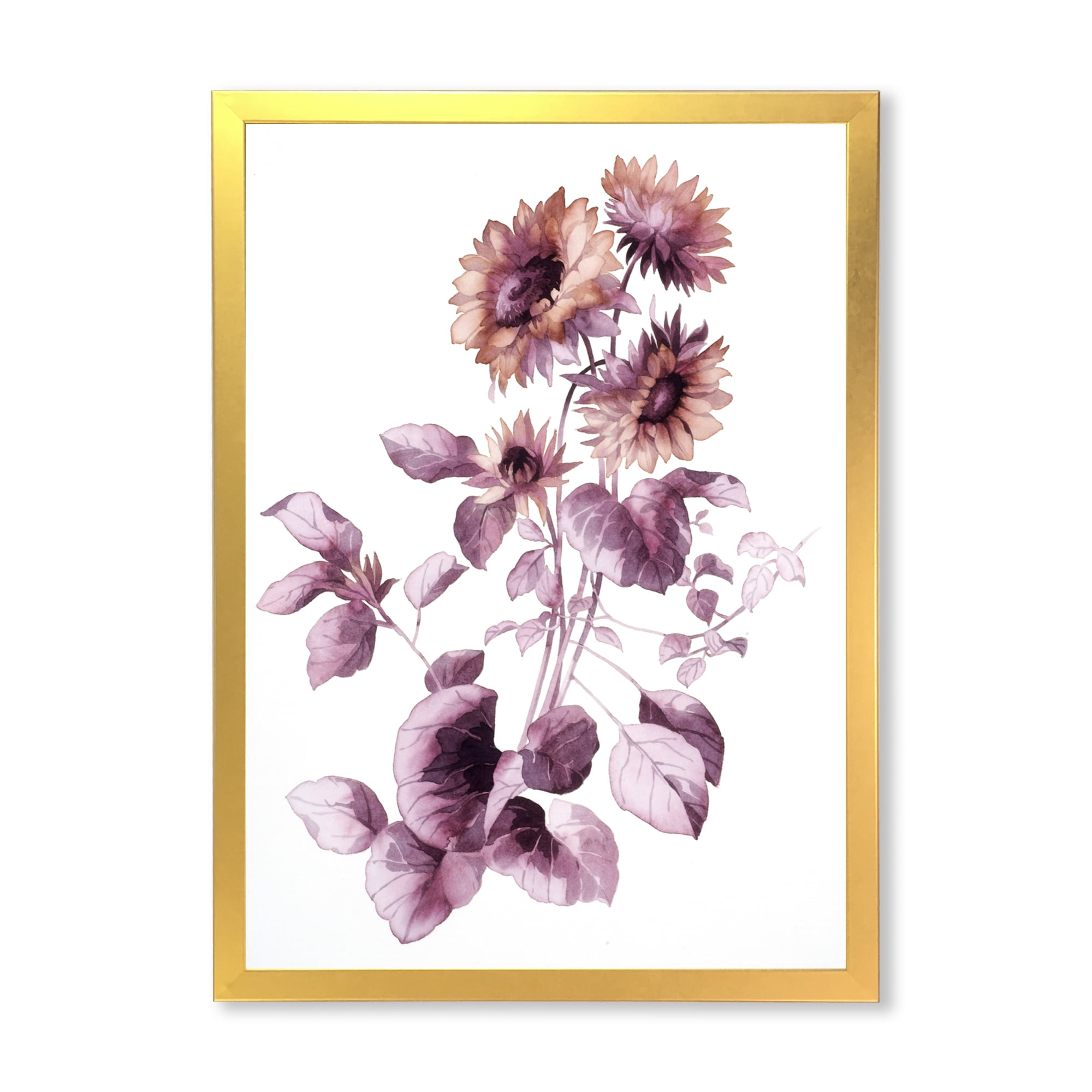 Designart 'Purple Wildflowers On White III' Traditional Framed Art Print