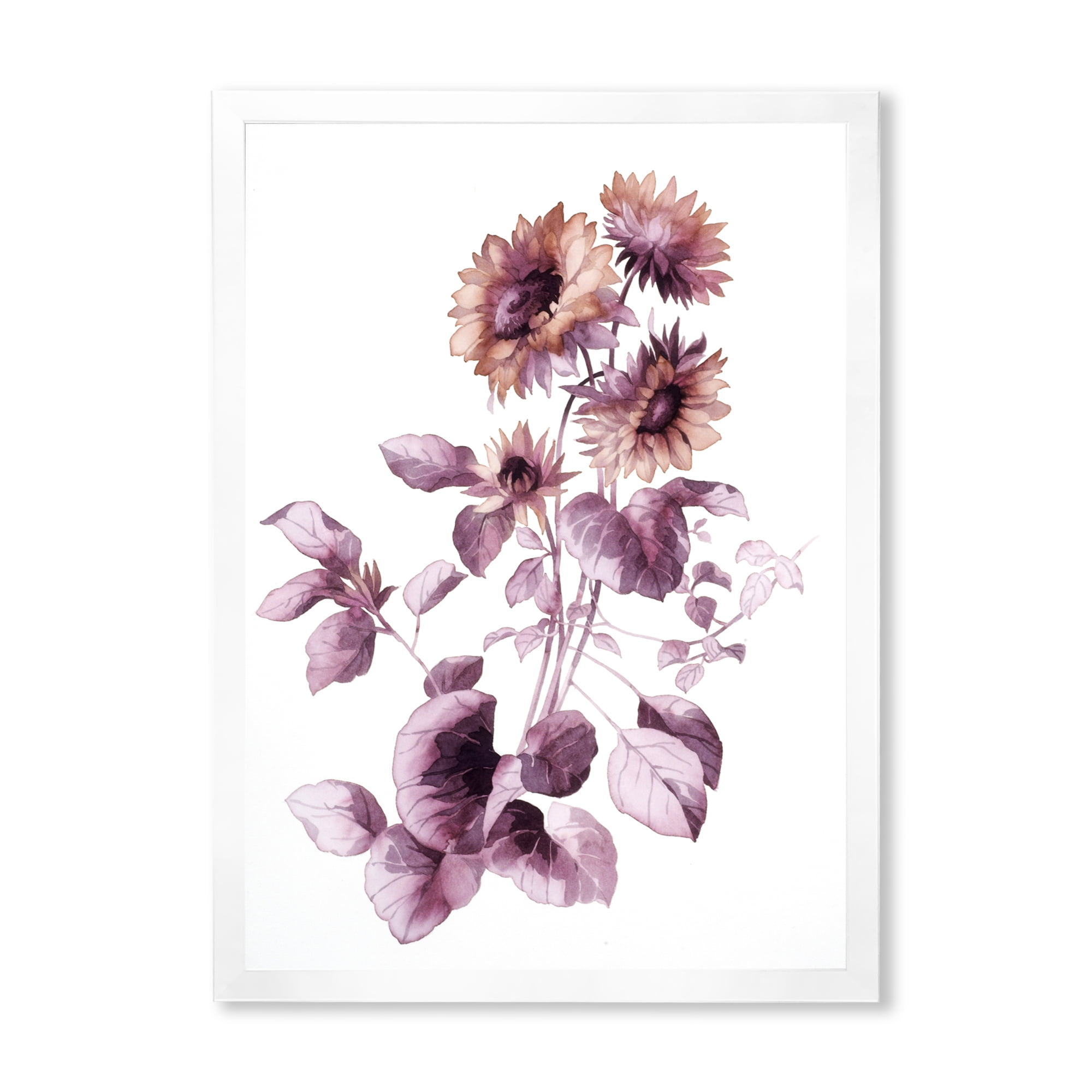 Designart 'Purple Wildflowers On White III' Traditional Framed Art Print