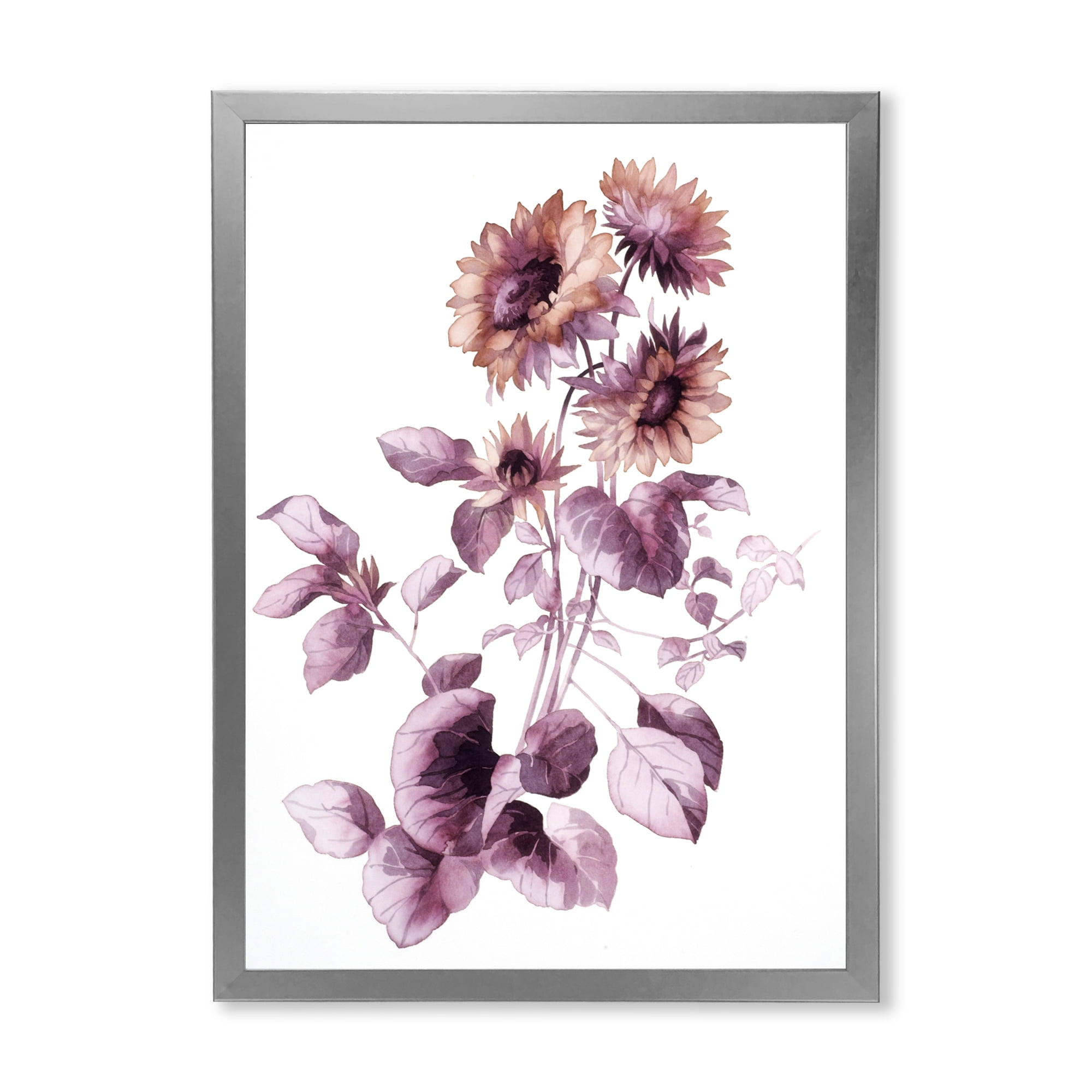 Designart 'Purple Wildflowers On White III' Traditional Framed Art Print