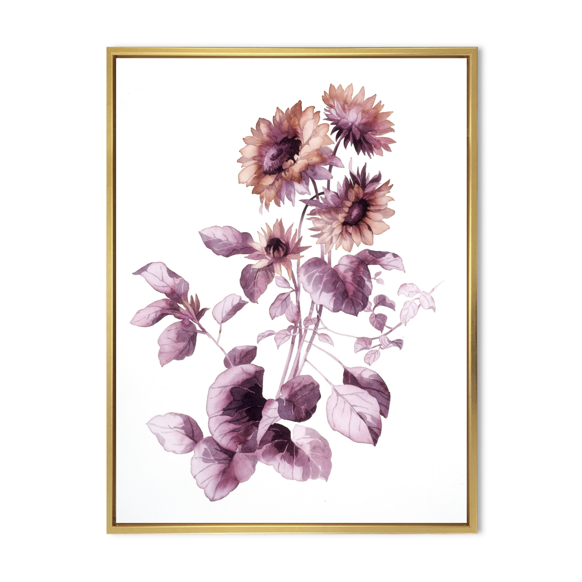 Designart 'Purple Wildflowers On White III' Traditional Framed Canvas Wall Art Print