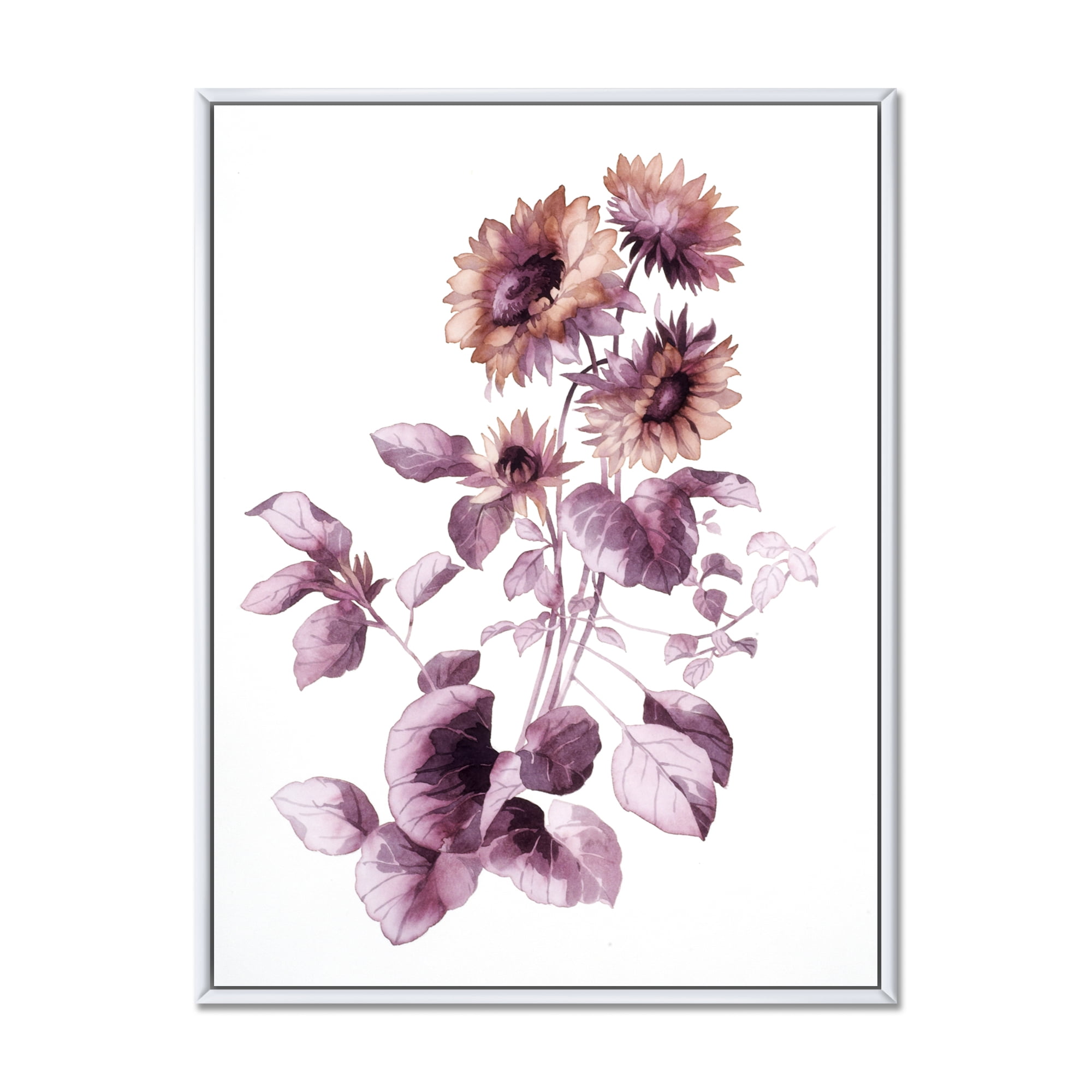 Designart 'Purple Wildflowers On White III' Traditional Framed Canvas Wall Art Print