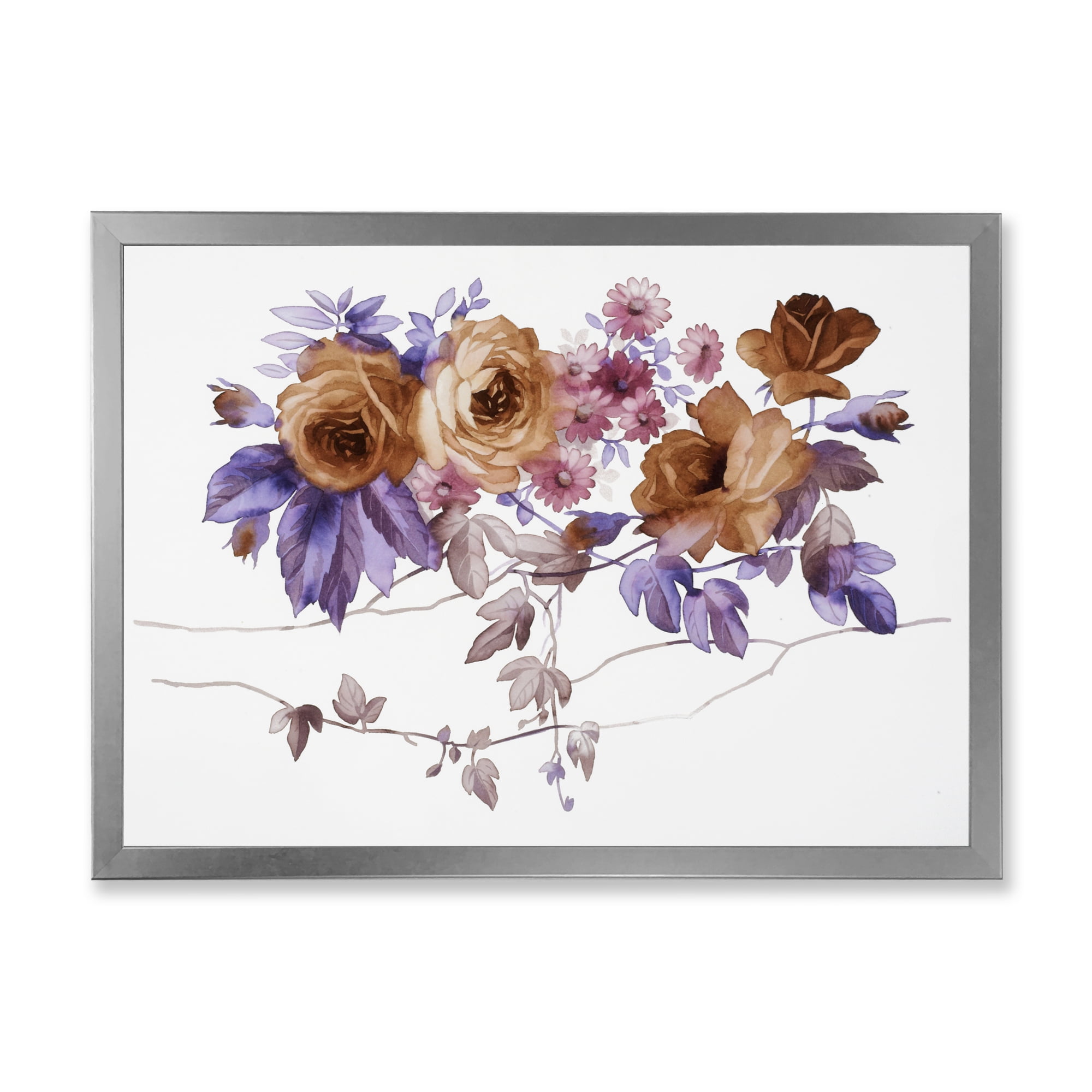 Designart 'Purple Wildflowers On White IV' Traditional Framed Art Print