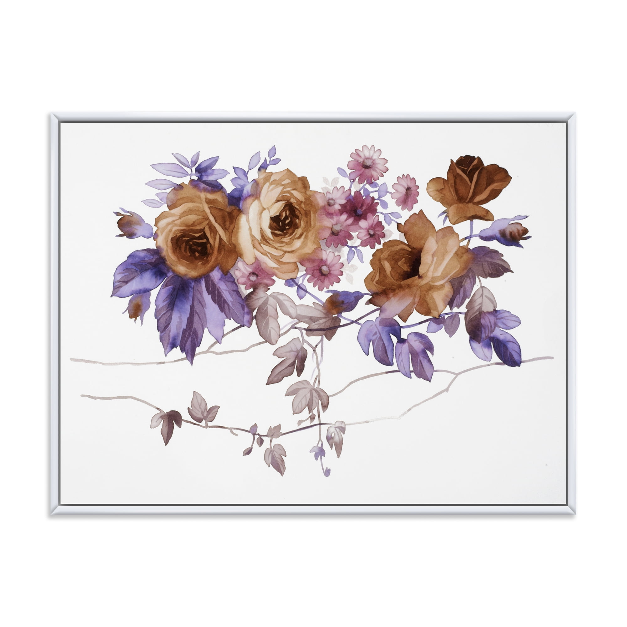 Designart 'Purple Wildflowers On White IV' Traditional Framed Canvas Wall Art Print