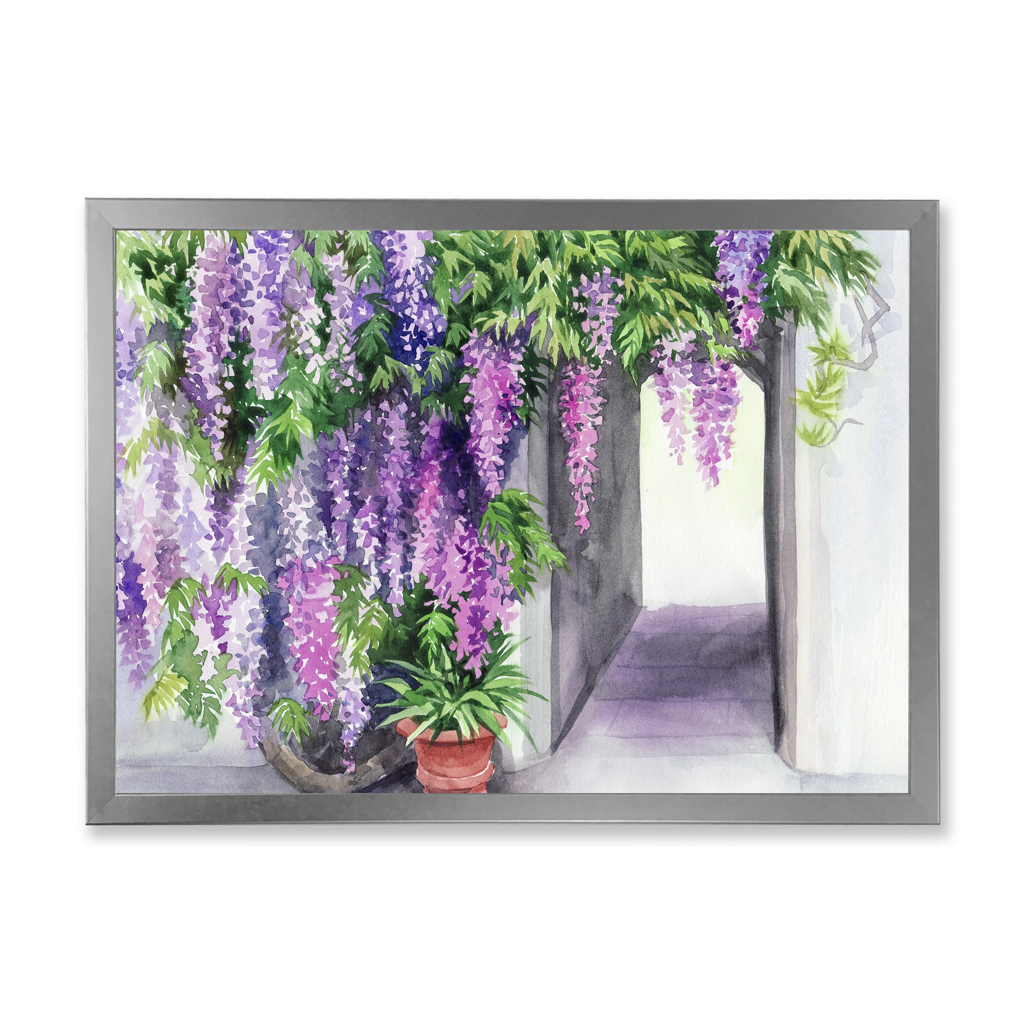 Designart 'Purple Wisteria Blossom' Traditional Framed Art Print