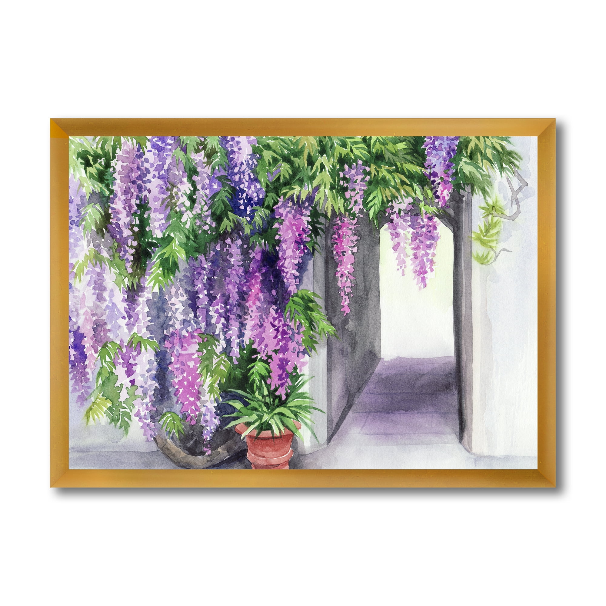 Designart 'Purple Wisteria Blossom' Traditional Framed Art Print