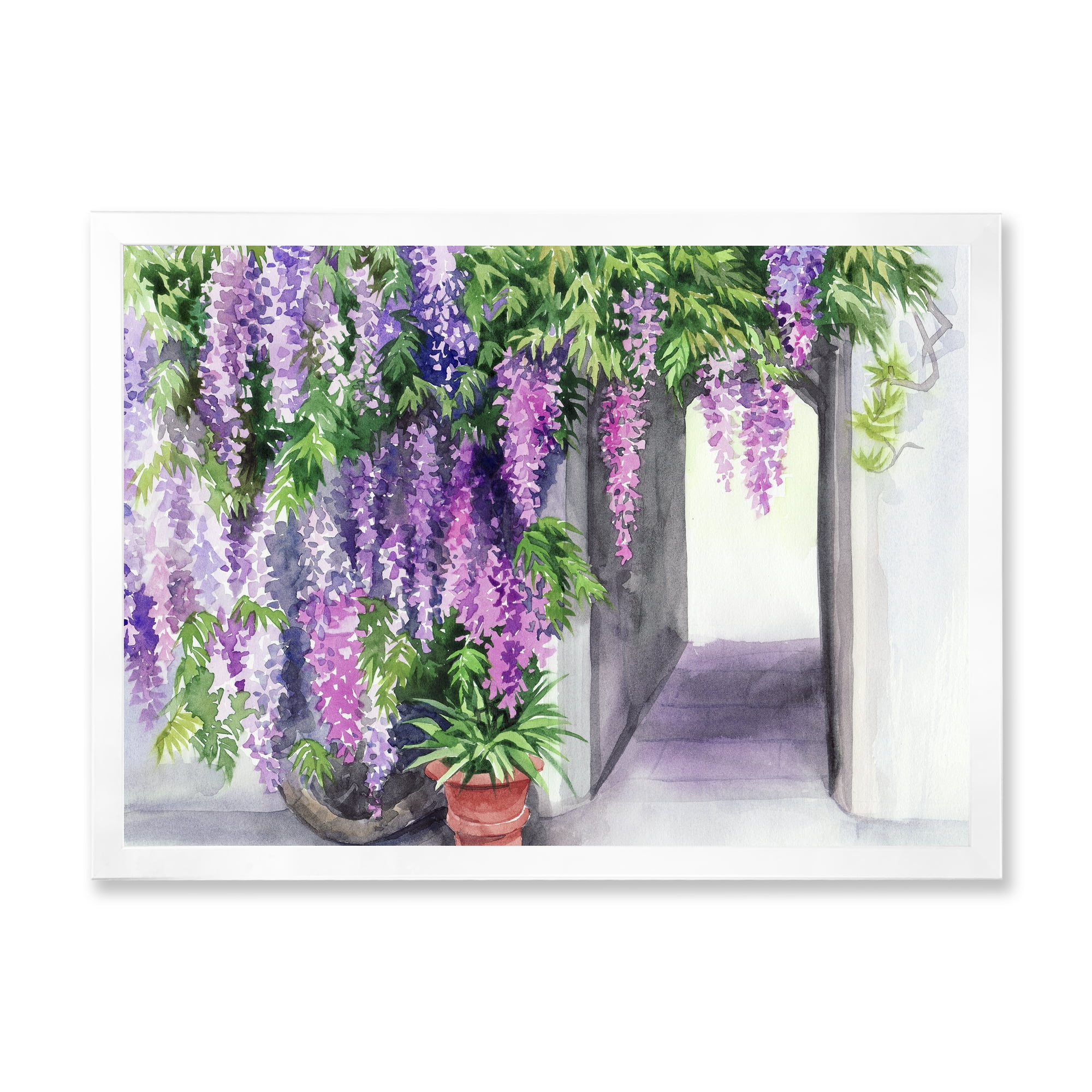 Designart 'Purple Wisteria Blossom' Traditional Framed Art Print