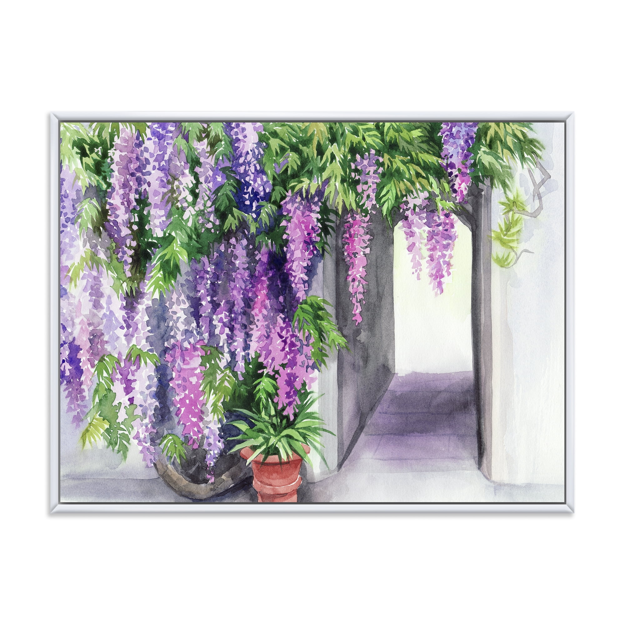 Designart 'Purple Wisteria Blossom' Traditional Framed Canvas Wall Art Print