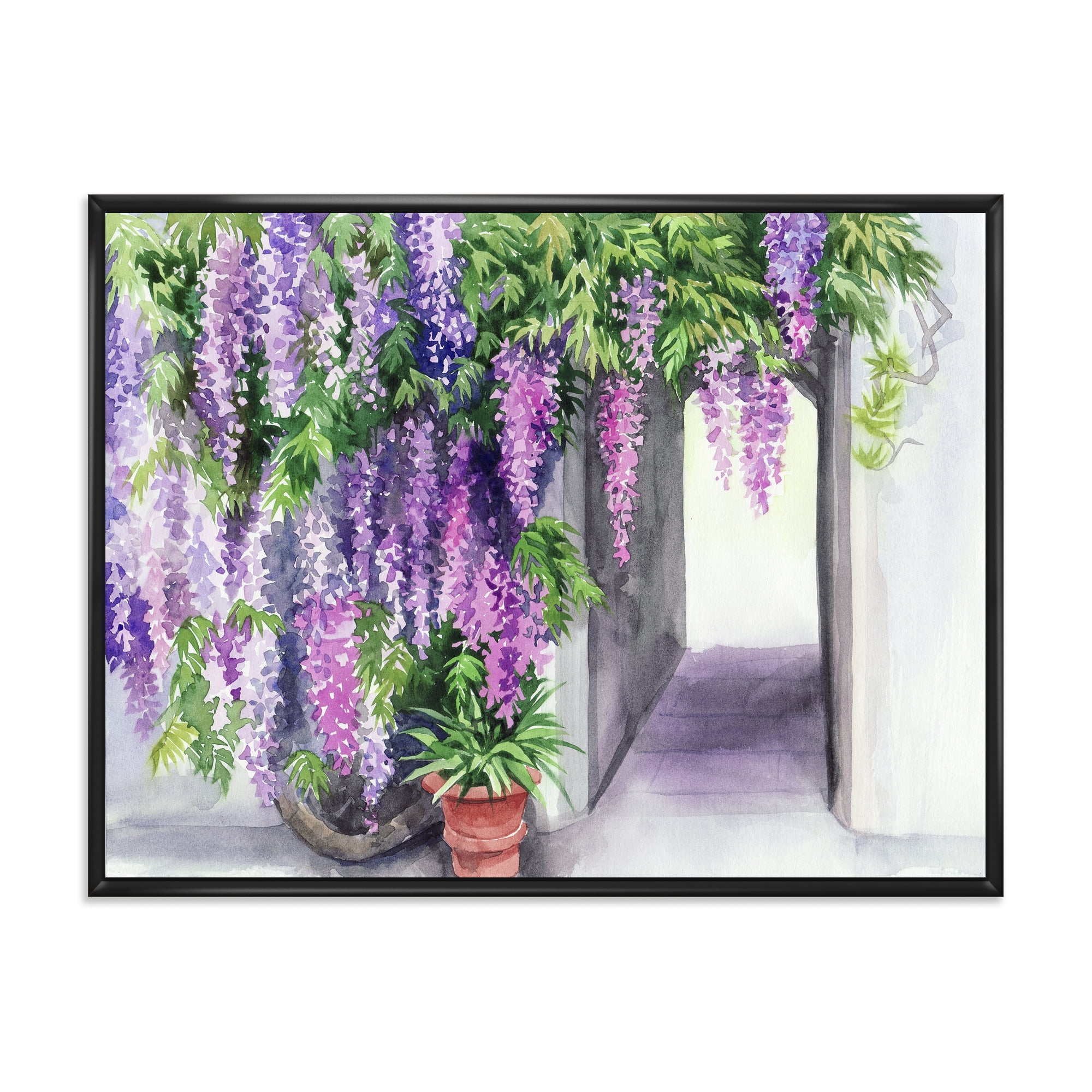 Designart 'Purple Wisteria Blossom' Traditional Framed Canvas Wall Art Print