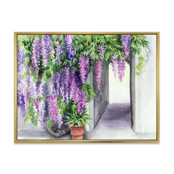 Designart 'Purple Wisteria Blossom' Traditional Framed Canvas Wall Art Print