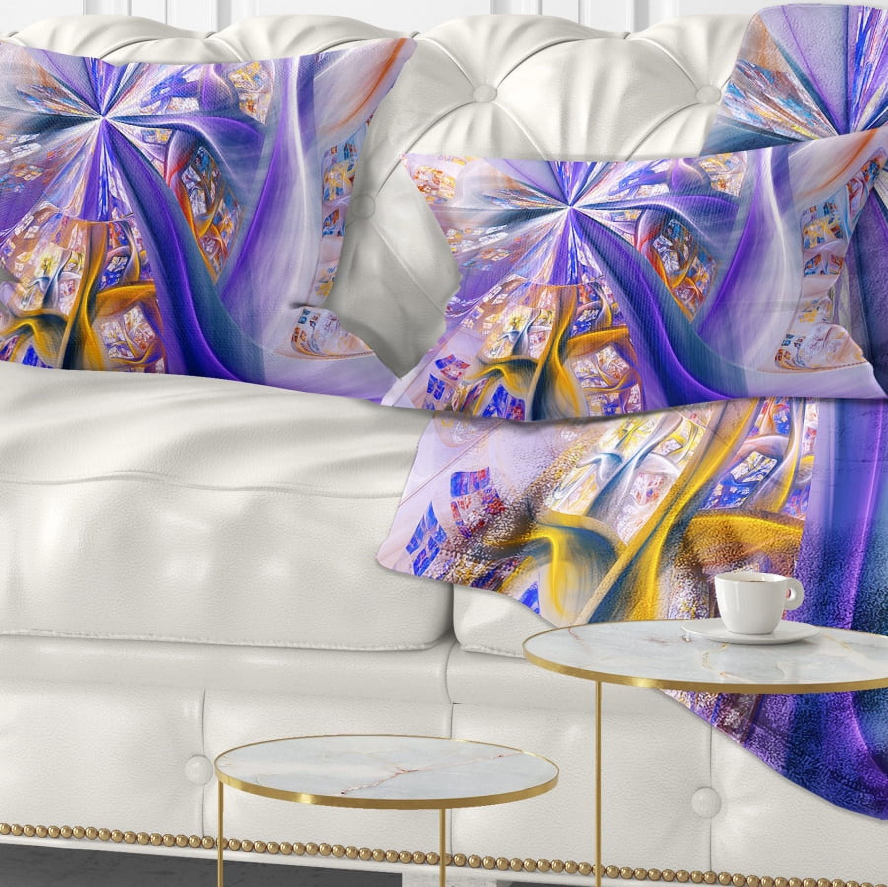 Designart Purple Yellow Fractal Curves - Abstract Throw Pillow - 12x20