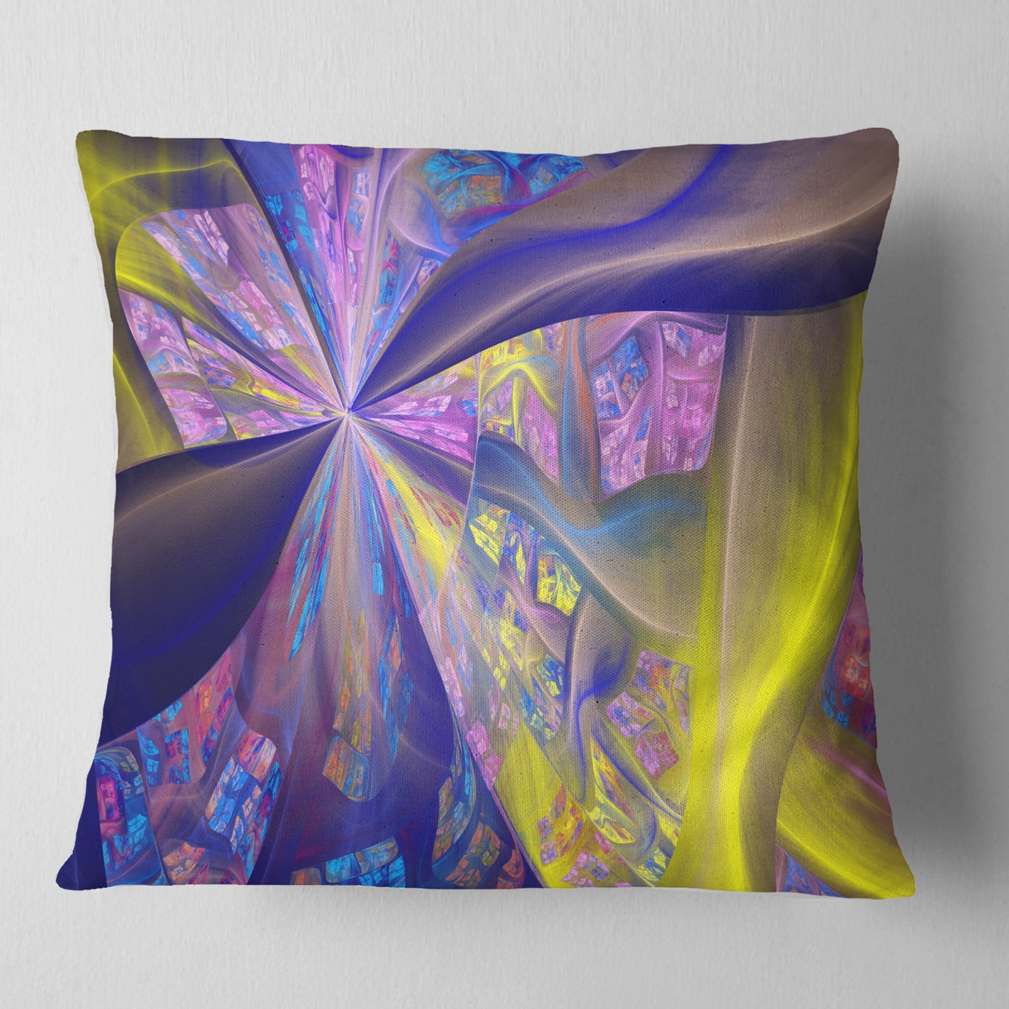 Designart Purple Yellow Fractal Curves - Abstract Throw Pillow - 18x18