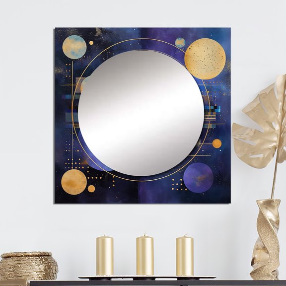 Designart "Purple Yellow Galactic Universe Stellar Harmony" Comets Square Mirror For Wall Decor - Large Purple Square Mirror Printed Wall Decor - Modern Square Living Room Mirror