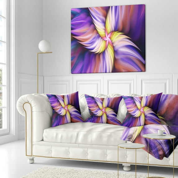 Designart Purple Yellow Rotating Flower - Floral Throw Pillow - 18x18