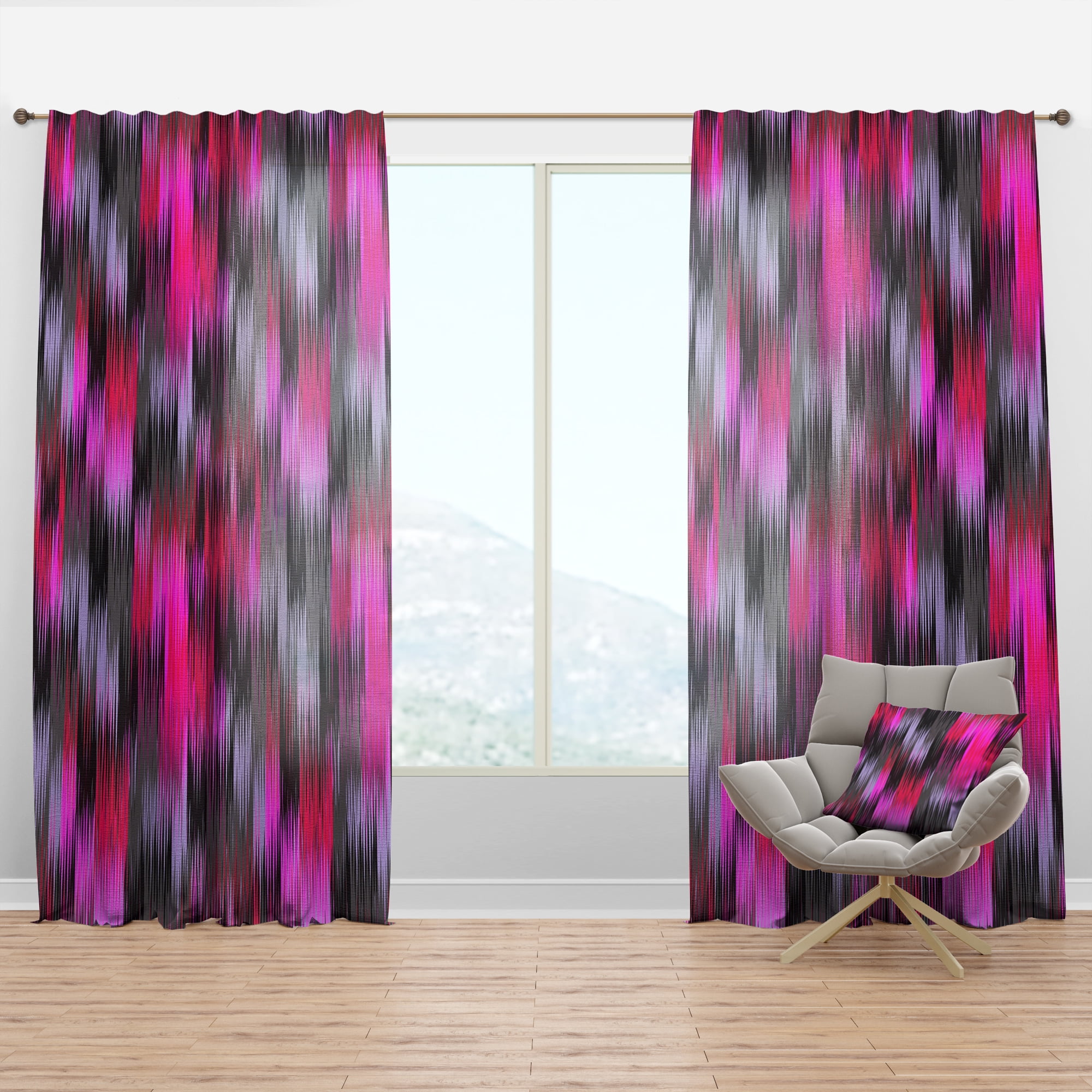 Designart 'Purple and Black Ikat' Modern & Contemporary Curtain Panel