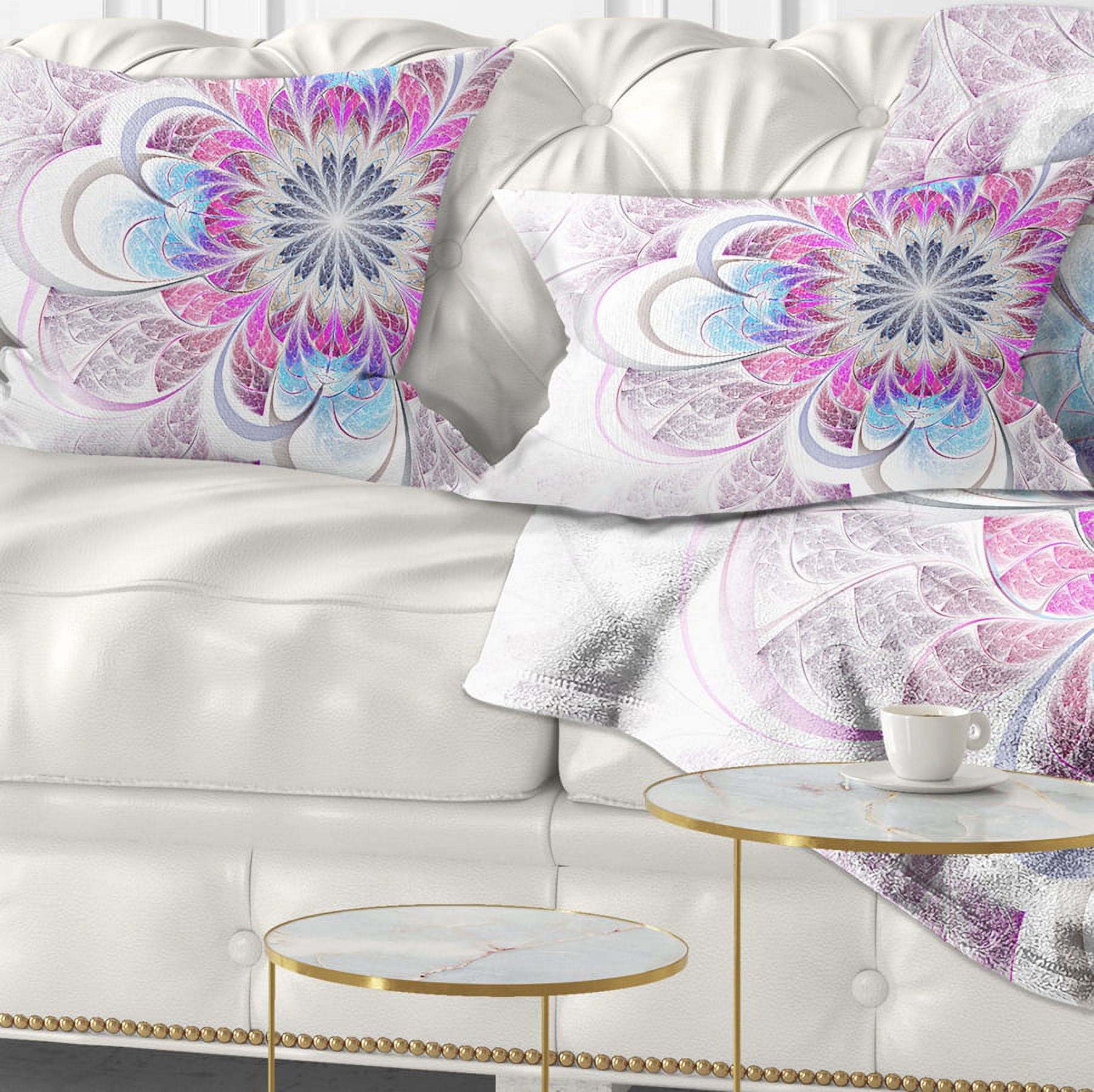 Designart Purple and Blue Large Flower Fractal - Floral Throw Pillow - 12x20