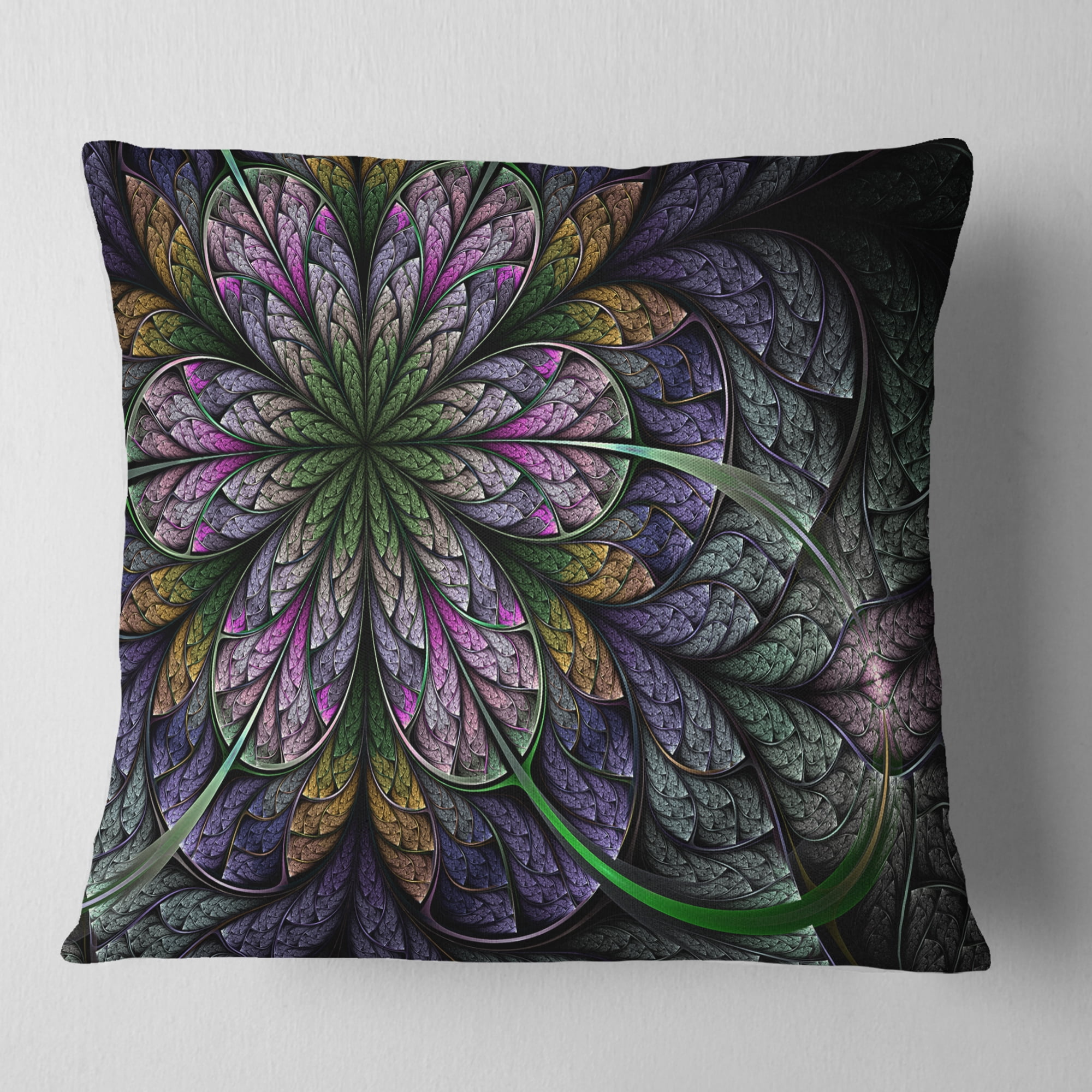 Designart Purple and Blue Large Fractal Flower Pattern - Floral Throw Pillow - 16x16
