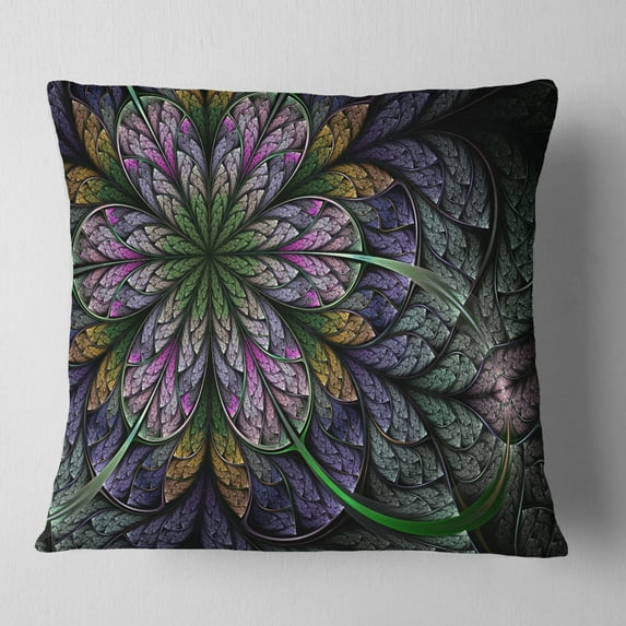 Designart Purple and Blue Large Fractal Flower Pattern - Floral Throw Pillow - 16x16