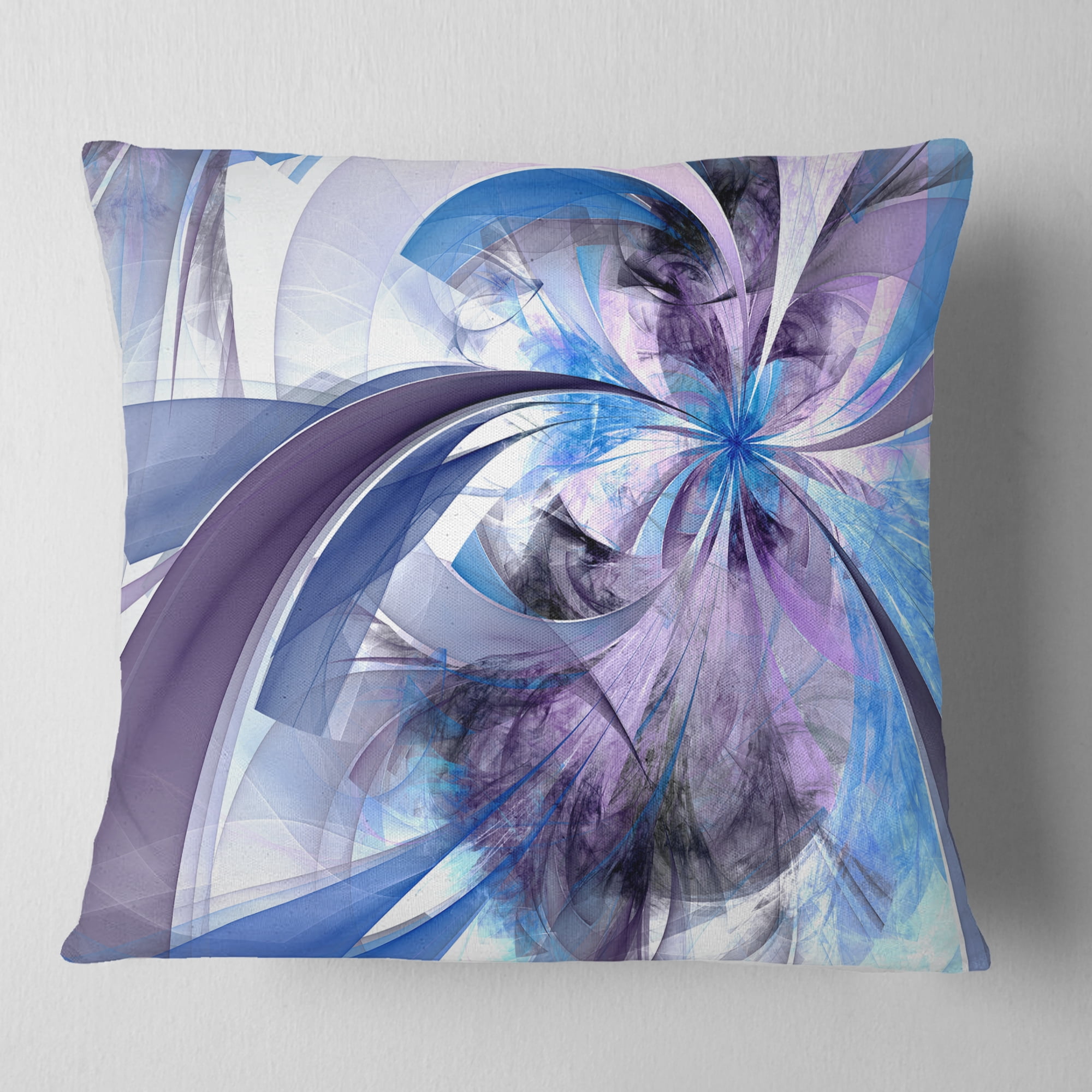 Designart Purple and Blue Symmetrical Fractal Flower - Floral Throw Pillow - 18x18