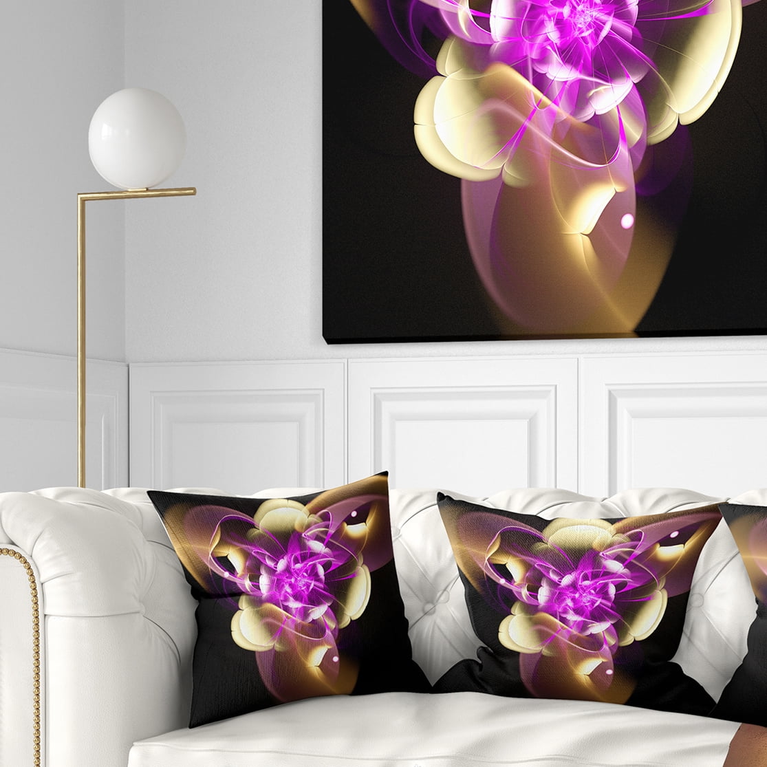 Designart Purple and Golden Fractal Flower Design - Abstract Throw Pillow - 16x16