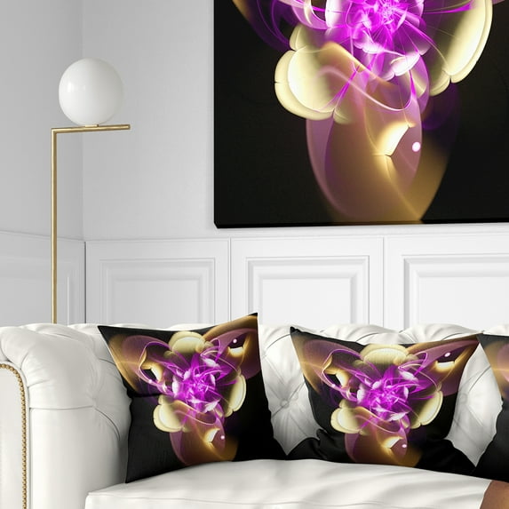 Designart Purple and Golden Fractal Flower Design - Abstract Throw Pillow - 16x16
