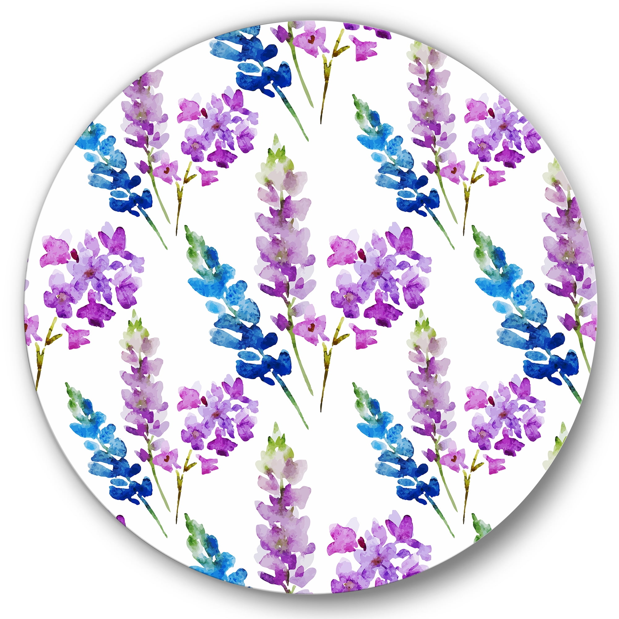 Designart 'Purple and Pink Floral Pattern' Traditional Circle Metal Wall Art 36x36 - Disc of 36