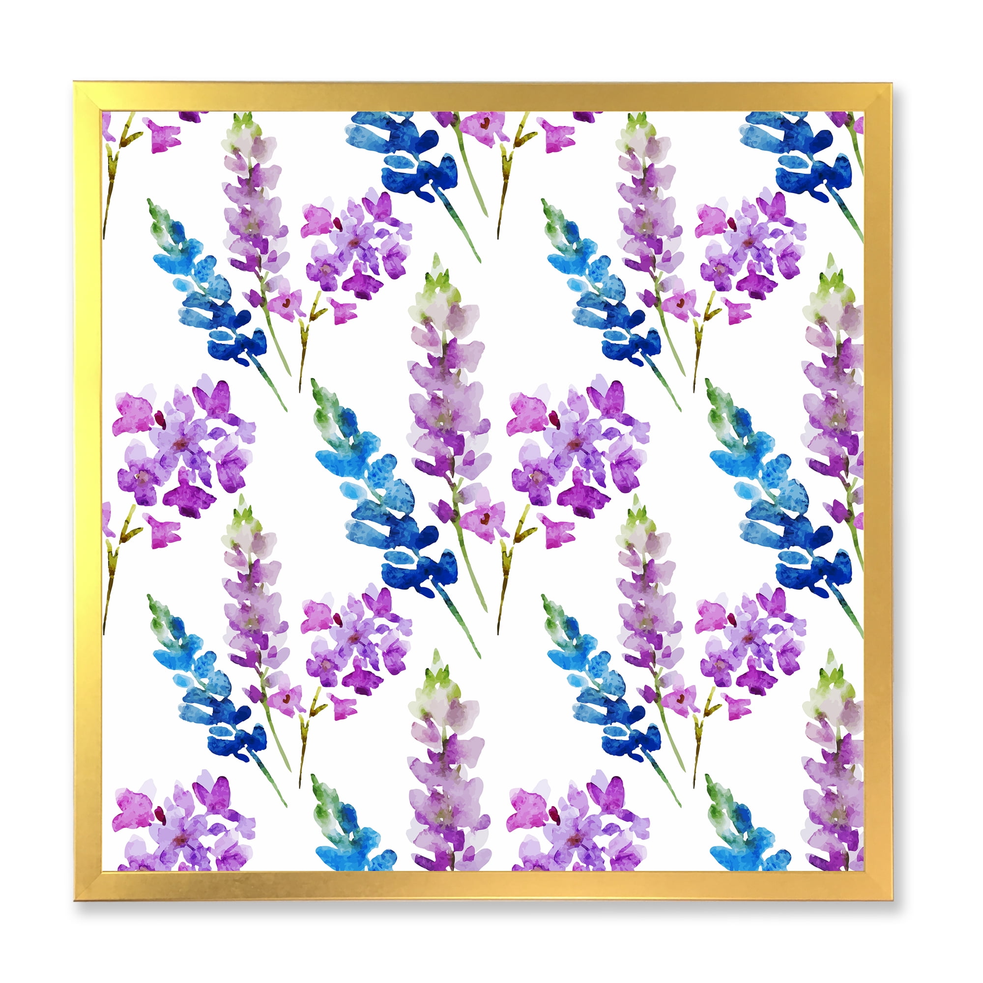 Designart 'Purple and Pink Floral Pattern' Traditional Framed Art Print
