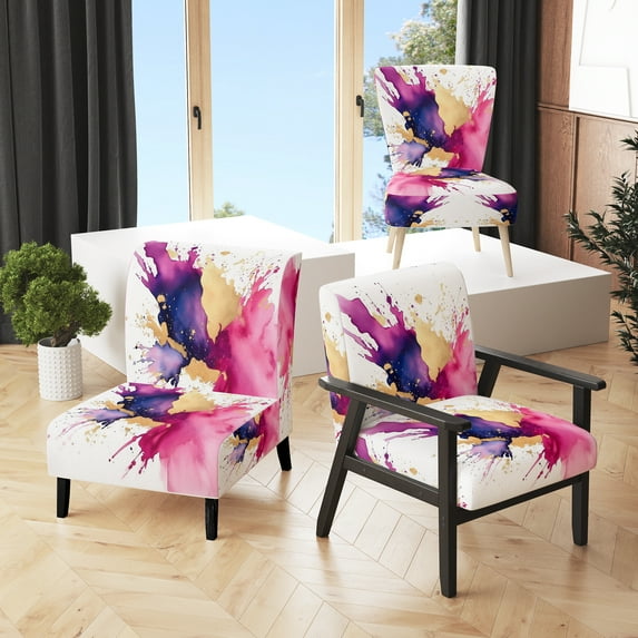 Designart "Purple and Pink Strokes VII" Upholstered Fractals Accent Chair and Modern & Contemporary Arm Chair - Multiple Color & Pattern