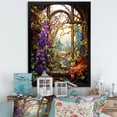 thumbnail image 1 of Designart "Purple and Yellow Flower Window Garden II" Floral Framed Wall Art - Traditional Purple Window Entryway Framed Wall Art Print, 1 of 6