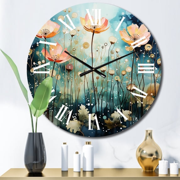 Designart "Purple captivate Gardens" Abstract Botanicals Oversized Wall Clock