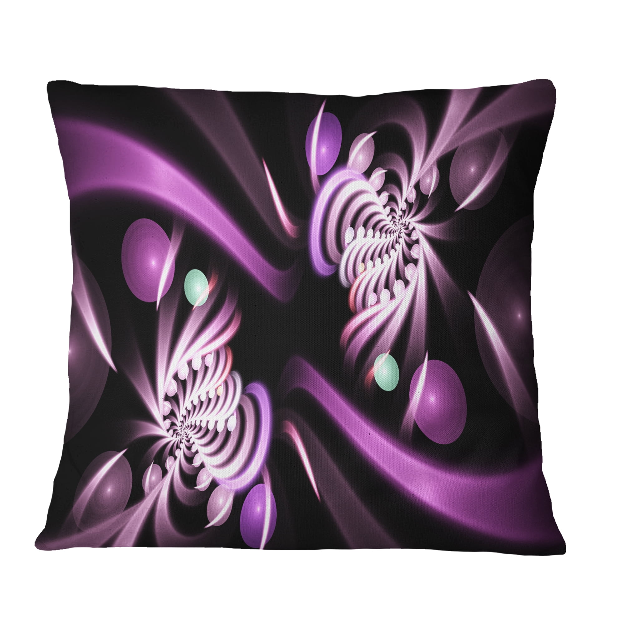 Designart Purple on Black 3D Surreal Art - Floral Throw Pillow - 18x18