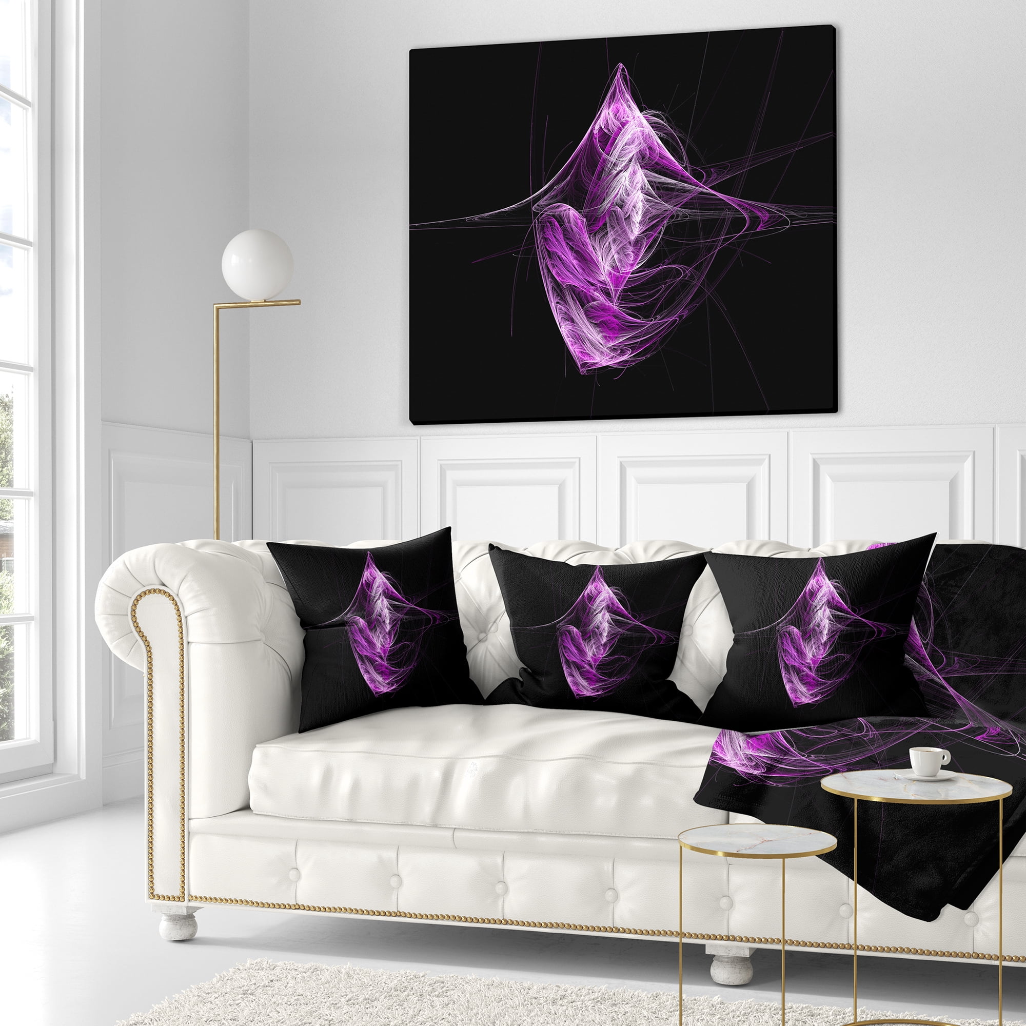 Designart Purple on Black Fractal Illustration - Abstract Throw Pillow - 18x18