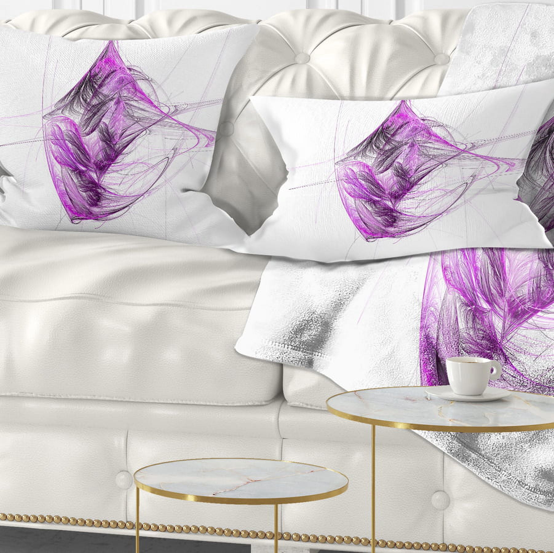 Designart Purple on White Fractal Illustration - Abstract Throw Pillow - 12x20