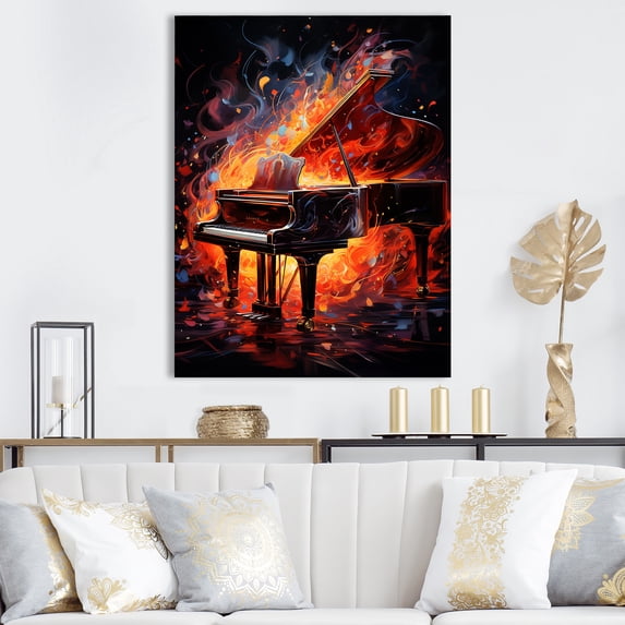 Designart "Pyrotechnics On The Red Piano" Music Canvas Art Print