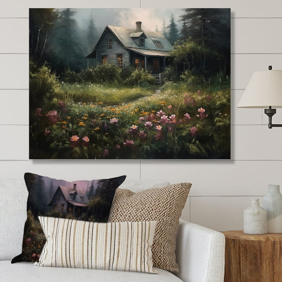 Designart "Quaint Cottage And Garden Oasis III" Cottage Landscape Canvas Art Print