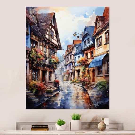 Designart "Quaint Streets of Colmar French Village Tranquility III" France Metal Art Print