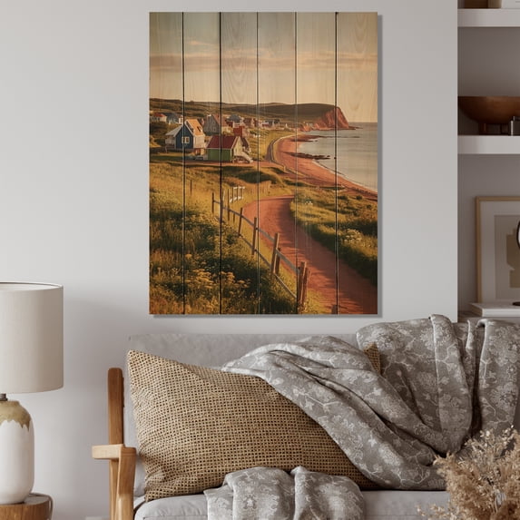 Designart "Quebec s Laurentian Coastal Bliss III" Quebec Print on Natural Pine Wood