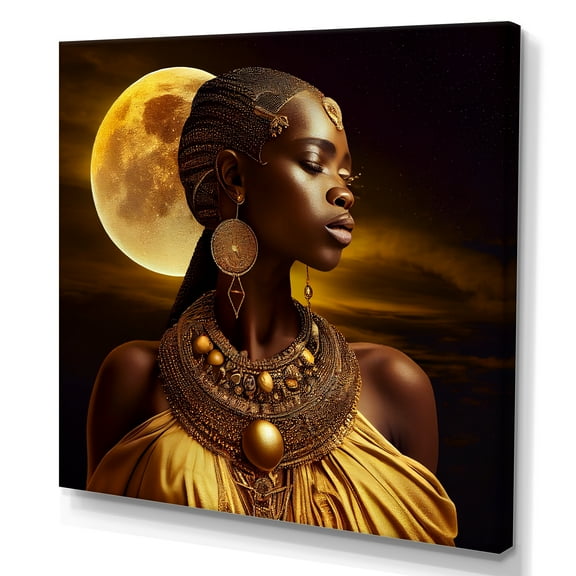 Designart Queen African Woman Under Moon III Canvas Wall Art