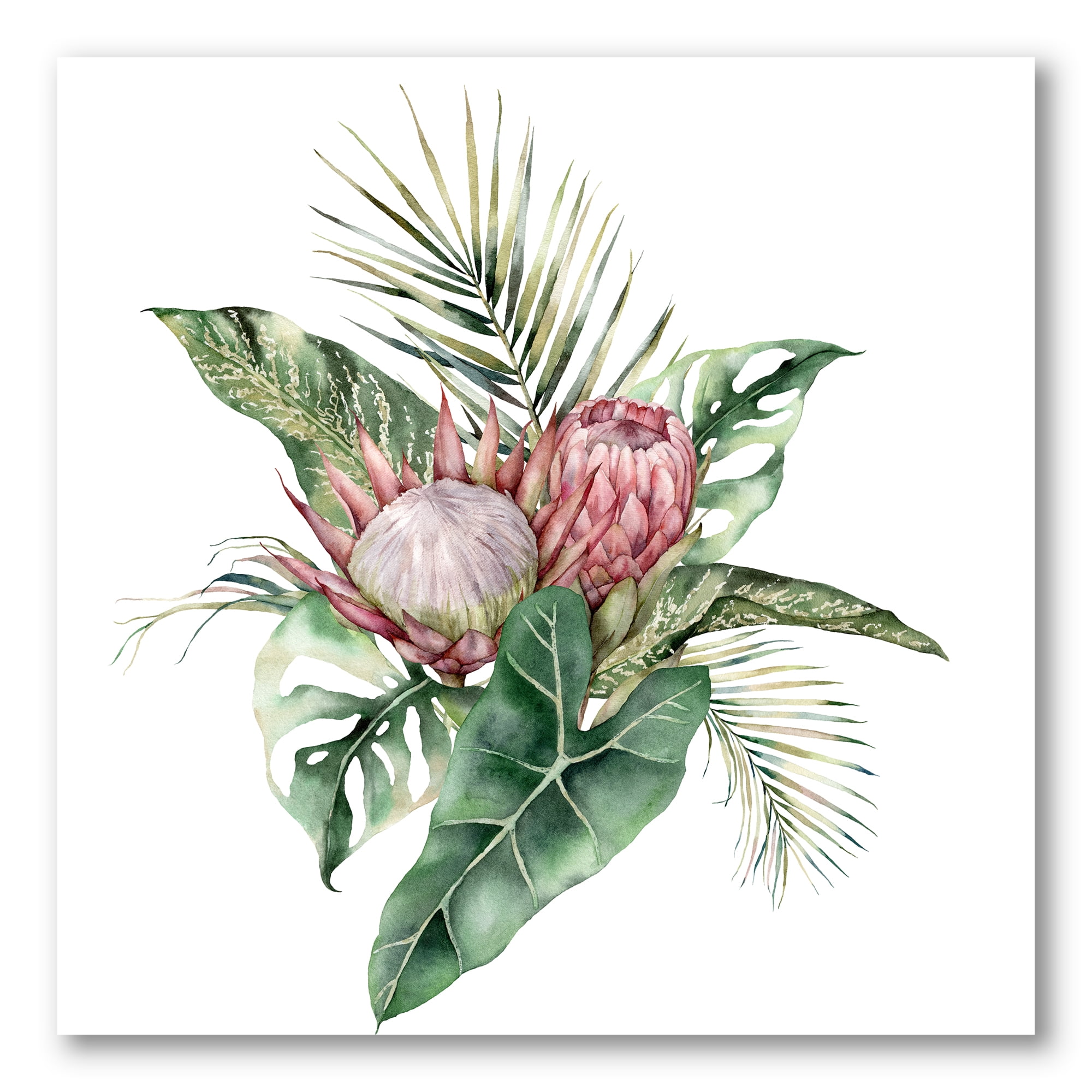 Designart ' Queen Proteas Palm & Monstera Leaves ' Traditional Canvas Wall Art Print