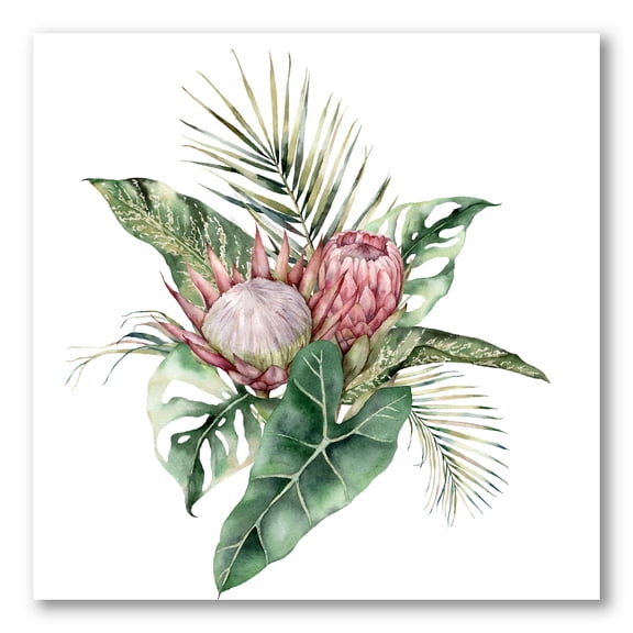 Designart ' Queen Proteas Palm & Monstera Leaves ' Traditional Canvas Wall Art Print