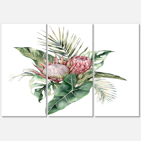 Designart ' Queen Proteas Palm & Monstera Leaves ' Traditional Canvas Wall Art Print