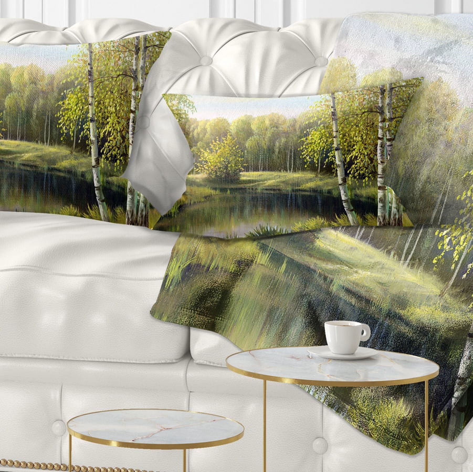 Designart Quiet Autumn River - Landscape Printed Throw Pillow - 12x20