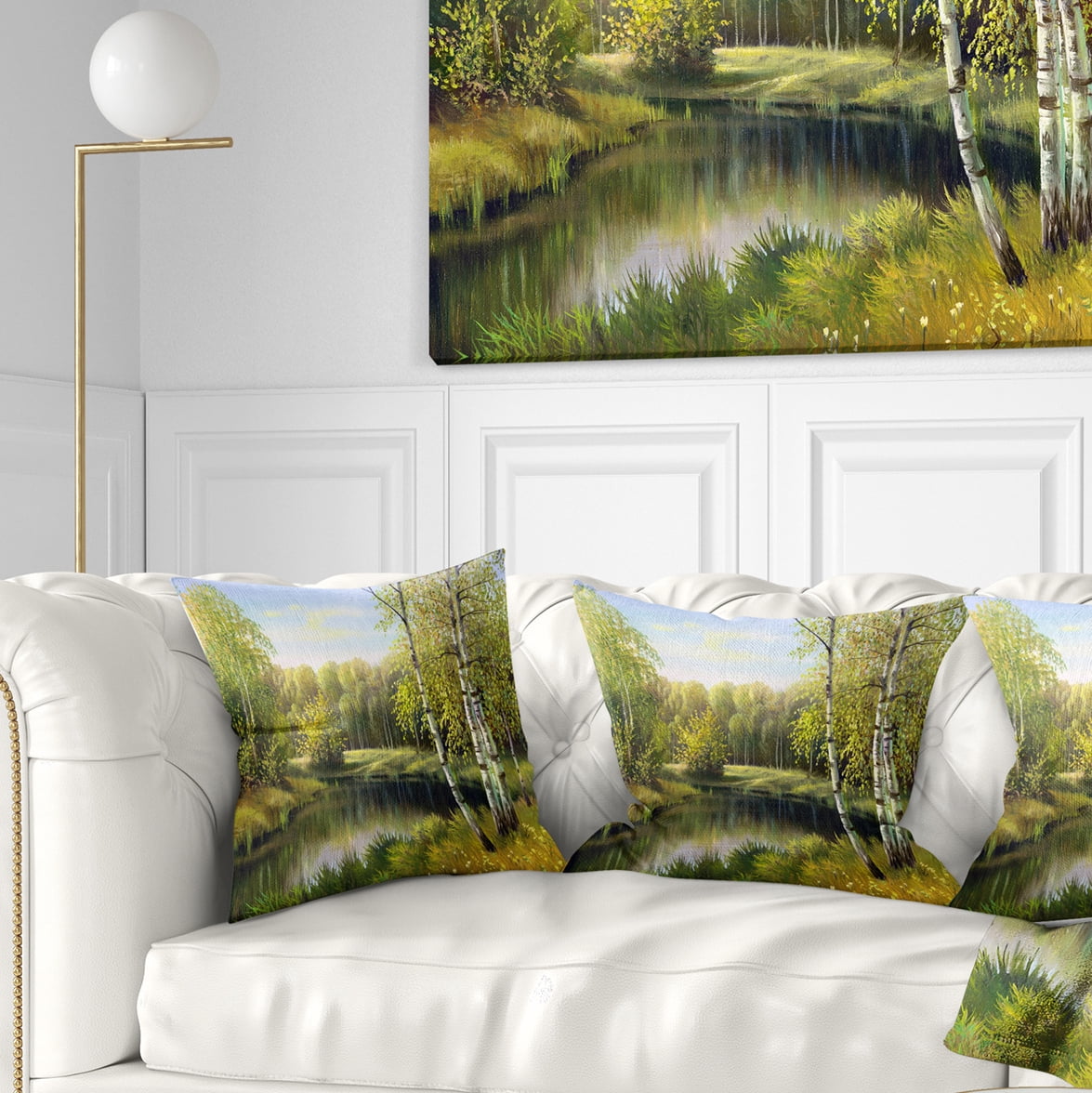 Designart Quiet Autumn River - Landscape Printed Throw Pillow - 16x16